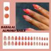image:imageBABALAL Press on Nails  Almond Medium Fake Nails Glue on Blue French Tip Heart Print Rhinestone Bling Luxury False Nails 24Pcs Matte Valentines Manicure01A007