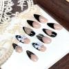 image:imageBABALAL Press on Nails  Almond Medium Fake Nails Glue on Blue French Tip Heart Print Rhinestone Bling Luxury False Nails 24Pcs Matte Valentines Manicure01A008