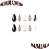 image:imageBABALAL Press on Nails Medium Fake Nails Almond Black Glue on Rhinestones Acrylic Stick on Nails 24Pcs Glossy Full Cover Nails for Women and Girls