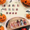 image:imageBABALAL Red Press on Nails Almond Medium Fake Nails Bling Glitter Stick on Bow Design Christmas Gift Acrylic Manicure 24Pcs Full Cover Glossy False NailsFNn03spooky