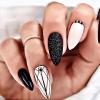 image:imageBABALAL Press on Nails Medium Fake Nails Almond Black Glue on Rhinestones Acrylic Stick on Nails 24Pcs Glossy Full Cover Nails for Women and Girls