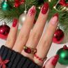 image:imageBABALAL Red Press on Nails Almond Medium Fake Nails Bling Glitter Stick on Bow Design Christmas Gift Acrylic Manicure 24Pcs Full Cover Glossy False NailsFNn21redbow