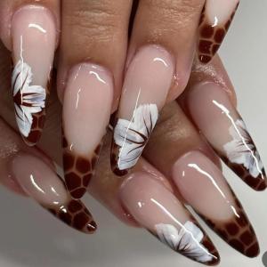 image:imageBABALAL Press on Nails  Almond Medium Fake Nails Glue on Blue French Tip Heart Print Rhinestone Bling Luxury False Nails 24Pcs Matte Valentines Manicure01A014