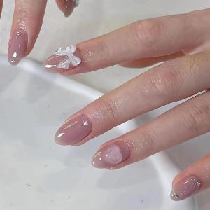 image:imageBABALAL Red Press on Nails Almond Medium Fake Nails Bling Glitter Stick on Bow Design Christmas Gift Acrylic Manicure 24Pcs Full Cover Glossy False NailsFNn03bow