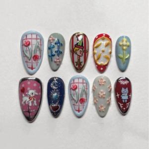 image:imageBABALAL Red Press on Nails Almond Medium Fake Nails Bling Glitter Stick on Bow Design Christmas Gift Acrylic Manicure 24Pcs Full Cover Glossy False NailsFNn0203