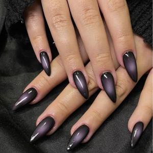image:imageBABALAL Red Press on Nails Almond Medium Fake Nails Bling Glitter Stick on Bow Design Christmas Gift Acrylic Manicure 24Pcs Full Cover Glossy False NailsFNn01purple