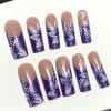 image:imageBABALAL Press on Nails Long Square Fake Nails Purple French Tip Glue ons 3d Texture Flower Handmade Design Supplies Diy Art 24Pcs XL Glossy Acrylic False NailsFnm0302