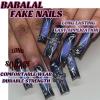 image:imageBABALAL Press on Nails Long Square Fake Nails Purple French Tip Glue ons 3d Texture Flower Handmade Design Supplies Diy Art 24Pcs XL Glossy Acrylic False NailsFnm05blue
