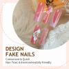 image:imageBABALAL Press on Nails Long Square Fake Nails Purple French Tip Glue ons 3d Texture Flower Handmade Design Supplies Diy Art 24Pcs XL Glossy Acrylic False NailsFnm02pink