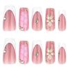 image:imageBABALAL Press on Nails Long Square Fake Nails Purple French Tip Glue ons 3d Texture Flower Handmade Design Supplies Diy Art 24Pcs XL Glossy Acrylic False NailsFnm0304