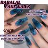 image:imageBABALAL Press on Nails Long Square Fake Nails Purple French Tip Glue ons 3d Texture Flower Handmade Design Supplies Diy Art 24Pcs XL Glossy Acrylic False NailsFnm09blue