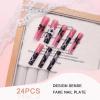 image:imageBABALAL Press on Nails Long Square Fake Nails Purple French Tip Glue ons 3d Texture Flower Handmade Design Supplies Diy Art 24Pcs XL Glossy Acrylic False NailsFnm0301