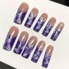 image:imageBABALAL Press on Nails Long Square Fake Nails Purple French Tip Glue ons 3d Texture Flower Handmade Design Supplies Diy Art 24Pcs XL Glossy Acrylic False NailsFnm0302
