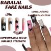 image:imageBABALAL Long Square Press on Nails Burgundy Red French Tip Leopard Cheetah Design 3d Cherry Handmade Manicure Acrylic False Nails 24Pcs with Bow CharmFna105star