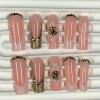 image:imageBABALAL Long Square Press on Nails Burgundy Red French Tip Leopard Cheetah Design 3d Cherry Handmade Manicure Acrylic False Nails 24Pcs with Bow CharmFna102flower