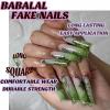 image:imageBABALAL Long Square Press on Nails Burgundy Red French Tip Leopard Cheetah Design 3d Cherry Handmade Manicure Acrylic False Nails 24Pcs with Bow CharmFna104green