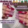 image:imageBABALAL Long Square Press on Nails Burgundy Red French Tip Leopard Cheetah Design 3d Cherry Handmade Manicure Acrylic False Nails 24Pcs with Bow CharmFna103xmas
