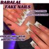 image:imageBABALAL Long Square Press on Nails Burgundy Red French Tip Leopard Cheetah Design 3d Cherry Handmade Manicure Acrylic False Nails 24Pcs with Bow CharmFna103dwhite