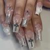 image:imageBABALAL Press on Nails  Long Square Glue on Nails Cheetah Leopard French Tip Red Acrylic 3D Y2k Trendy Design Thick Glossy Full Cover Fake Nails 24Pcs CustomFNO09white