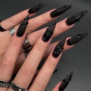 image:imageBABALAL Long Square Press on Nails Burgundy Red French Tip Leopard Cheetah Design 3d Cherry Handmade Manicure Acrylic False Nails 24Pcs with Bow CharmFna103snake