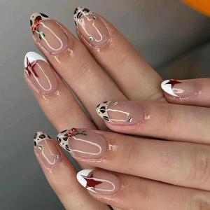 image:imageBABALAL Polka Dot Press on Nails Short Square Fake Nails  Brown Green Blue 3D Design Cat Eye Bling Y2k Anime Plaid Acrylic 24Pcs False NailsFNr25cheetah