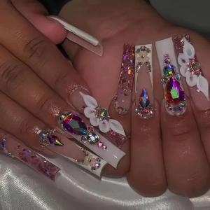 image:imageBABALAL Press on Nails  Long Square Glue on Nails Cheetah Leopard French Tip Red Acrylic 3D Y2k Trendy Design Thick Glossy Full Cover Fake Nails 24Pcs CustomFNO03white