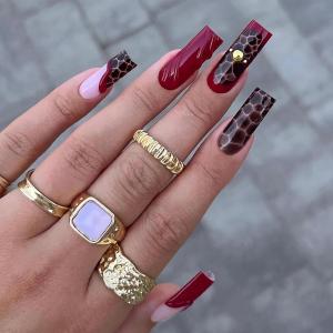 image:imageBABALAL Press on Nails  Long Square Glue on Nails Cheetah Leopard French Tip Red Acrylic 3D Y2k Trendy Design Thick Glossy Full Cover Fake Nails 24Pcs CustomFNO03tortoise