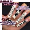 image:imageBABALAL Acrylic Press on Nails Medium Coffin Fake Nails  White French Tip Bow Charm amp Shiny Rhinestone Luxury Design Handmade Manicure 24Pcs Full Cover False NailsBNR111