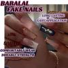 image:imageBABALAL Acrylic Press on Nails Medium Coffin Fake Nails  White French Tip Bow Charm amp Shiny Rhinestone Luxury Design Handmade Manicure 24Pcs Full Cover False NailsBNR108