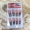 image:imageBABALAL Acrylic Press on Nails Medium Coffin Fake Nails  White French Tip Bow Charm amp Shiny Rhinestone Luxury Design Handmade Manicure 24Pcs Full Cover False NailsBNR116