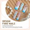 image:imageBABALAL Acrylic Press on Nails Medium Coffin Fake Nails  White French Tip Bow Charm amp Shiny Rhinestone Luxury Design Handmade Manicure 24Pcs Full Cover False NailsBNR109