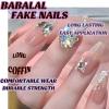image:imageBABALAL Bling Press on Nails Long Coffin Fake Nails Nude Glue on Nails Shiny Rhinestone Charm Design Luxury Acrylic Nails 24Pcs Ballerina False Nails