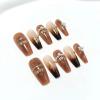 image:imageBABALAL Long Coffin Press On Nails  Brown Silver Chrome Ombre Fake Nails with Luxury Design Gold Charms 10 Pieces Custom Handmade False Nails For Women ManicureBNCU111