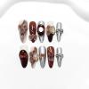 image:imageBABALAL Long Coffin Press On Nails  Brown Silver Chrome Ombre Fake Nails with Luxury Design Gold Charms 10 Pieces Custom Handmade False Nails For Women ManicureBNCU110