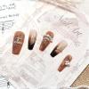 image:imageBABALAL Long Coffin Press On Nails  Brown Silver Chrome Ombre Fake Nails with Luxury Design Gold Charms 10 Pieces Custom Handmade False Nails For Women ManicureBNCU111