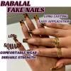 image:imageBABALAL Long Coffin Press on Nails  Gold Chrome Fake Nails 3d Design Cat Eye Bling Shiny French Tip Luxury Acrylic False Nails 24Pcs CustombbfnH002