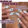 image:imageBABALAL Long Coffin Press on Nails  Gold Chrome Fake Nails 3d Design Cat Eye Bling Shiny French Tip Luxury Acrylic False Nails 24Pcs CustombbfnH015