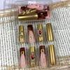 image:imageBABALAL Long Coffin Press on Nails  Gold Chrome Fake Nails 3d Design Cat Eye Bling Shiny French Tip Luxury Acrylic False Nails 24Pcs CustombbfnH022