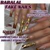 image:imageBABALAL Long Coffin Press on Nails  Gold Chrome Fake Nails 3d Design Cat Eye Bling Shiny French Tip Luxury Acrylic False Nails 24Pcs CustombbfnH022