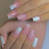 image:imageBABALAL Coffin Press on Nails Long Fake Nails Pink White French Glue on Nails Glitter Acrylic Nails Ballerina Shiny False Nails for Women and Girls