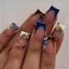 image:imageBABALAL Long Coffin Press on Nails  Gold Chrome Fake Nails 3d Design Cat Eye Bling Shiny French Tip Luxury Acrylic False Nails 24Pcs CustombbfnH001