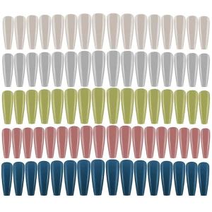 image:imageBABALAL 120 Pieces Colorful Fake Nails Coffin Ballerina Press on Nails Long False Nail Tips Full Cover Artificial Nails Sets for DIY Nail ArtStyle D
