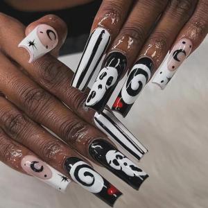 image:imageBABALAL Acrylic Press on Nails Medium Coffin Fake Nails  White French Tip Bow Charm amp Shiny Rhinestone Luxury Design Handmade Manicure 24Pcs Full Cover False NailsBNR117