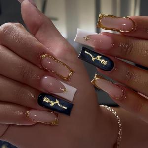 image:imageBABALAL Acrylic Press on Nails Medium Coffin Fake Nails  White French Tip Bow Charm amp Shiny Rhinestone Luxury Design Handmade Manicure 24Pcs Full Cover False NailsBNR108