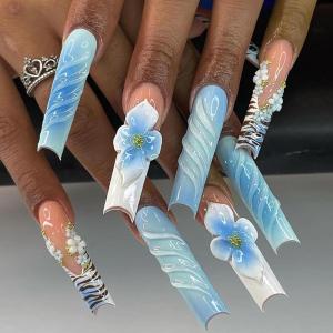 image:imageBABALAL Acrylic Press on Nails Medium Coffin Fake Nails  White French Tip Bow Charm amp Shiny Rhinestone Luxury Design Handmade Manicure 24Pcs Full Cover False NailsBNR104