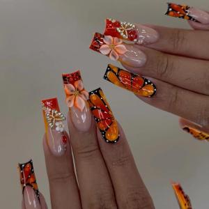 image:imageBABALAL Acrylic Press on Nails Medium Coffin Fake Nails  White French Tip Bow Charm amp Shiny Rhinestone Luxury Design Handmade Manicure 24Pcs Full Cover False NailsBNR102