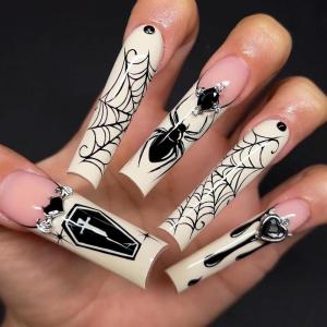 image:imageBABALAL Acrylic Press on Nails Medium Coffin Fake Nails  White French Tip Bow Charm amp Shiny Rhinestone Luxury Design Handmade Manicure 24Pcs Full Cover False NailsBNR111