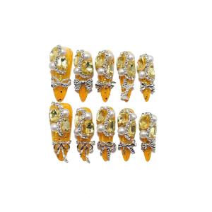 image:imageBABALAL Long Coffin Press On Nails  Brown Silver Chrome Ombre Fake Nails with Luxury Design Gold Charms 10 Pieces Custom Handmade False Nails For Women ManicureBNCU113