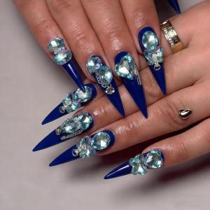 image:imageBABALAL Long Coffin Press On Nails  Brown Silver Chrome Ombre Fake Nails with Luxury Design Gold Charms 10 Pieces Custom Handmade False Nails For Women ManicureBNCU109