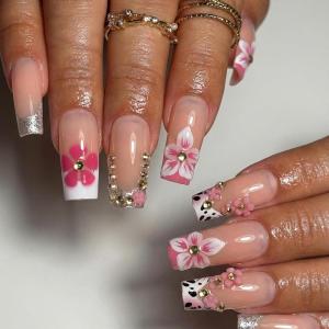 image:imageBABALAL Long Coffin Press on Nails  Gold Chrome Fake Nails 3d Design Cat Eye Bling Shiny French Tip Luxury Acrylic False Nails 24Pcs CustombbfnH01001